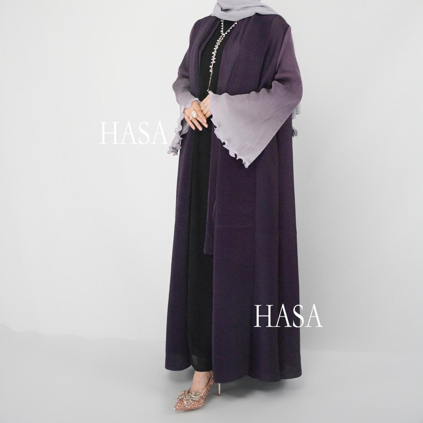 HASA's series HS6360 Summer Ombré Gradient Abaya with Pleats and Fluted Bell Cuffs