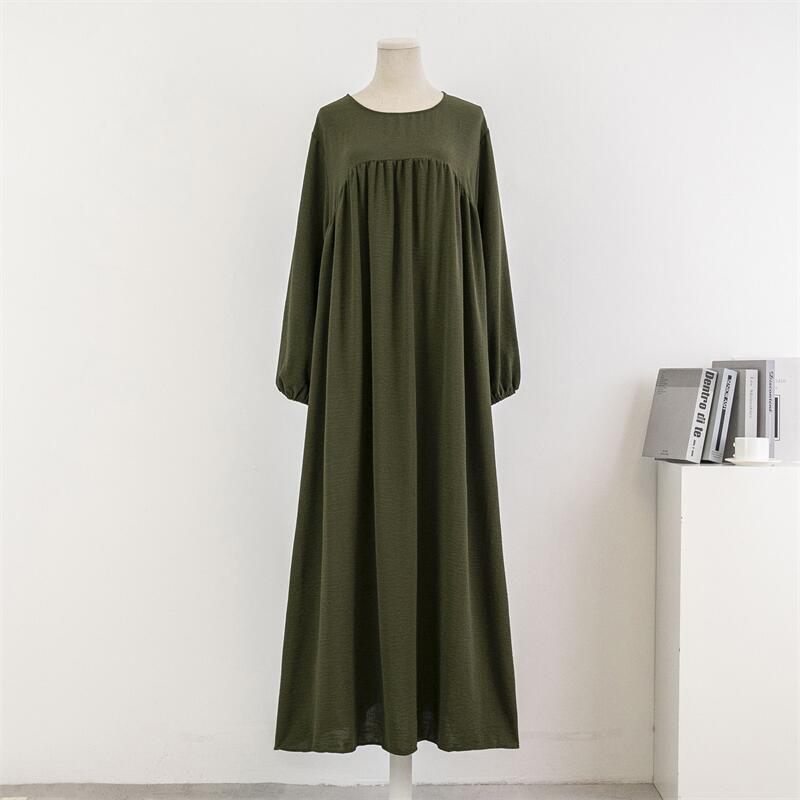 HS0470 Crepe Loose Plus Size Long Sleeve Solid Color Pullover Robe Pocket