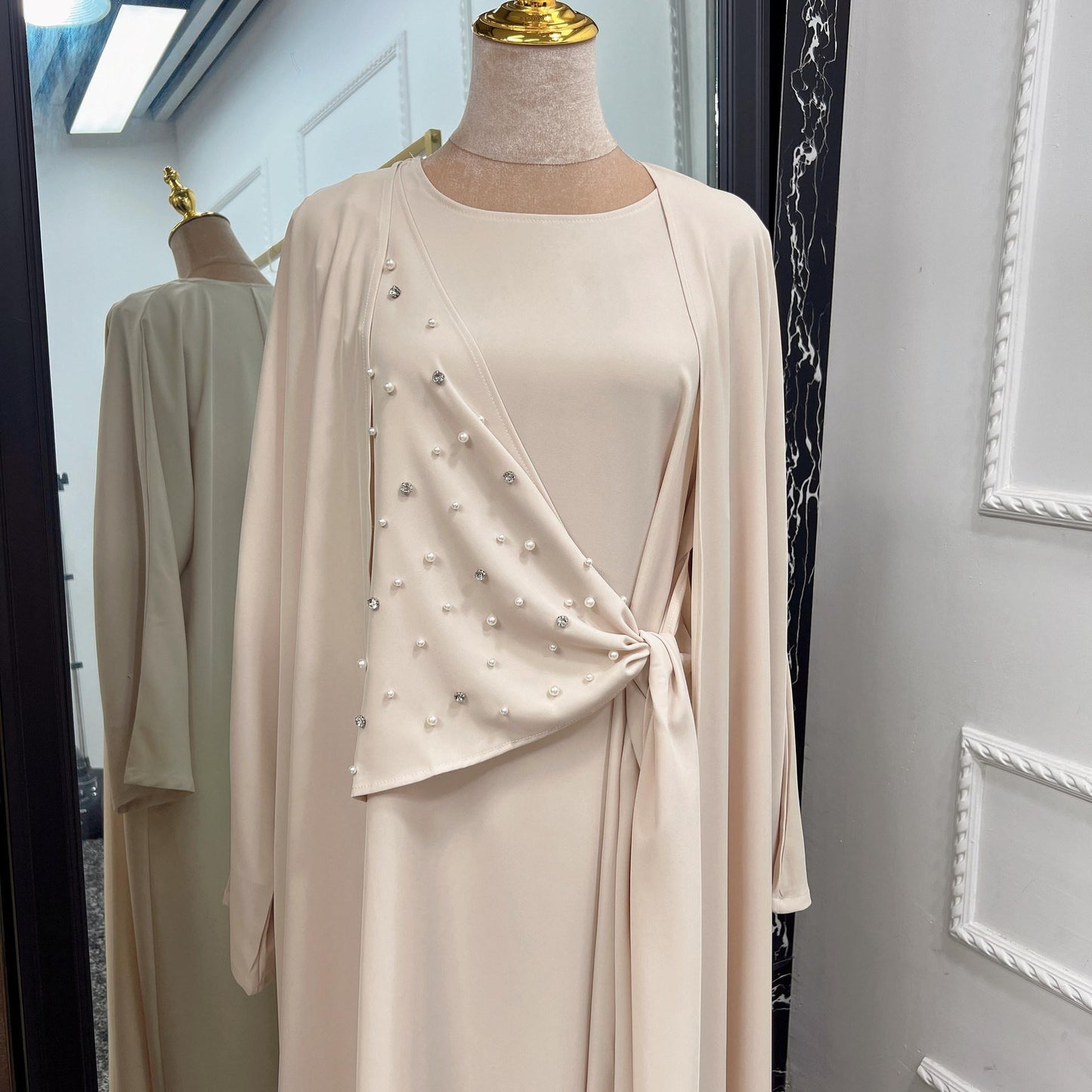 HASASERIES HS1012 Ensemble 2 pièces Cardigan de couleur unie + robe intérieure