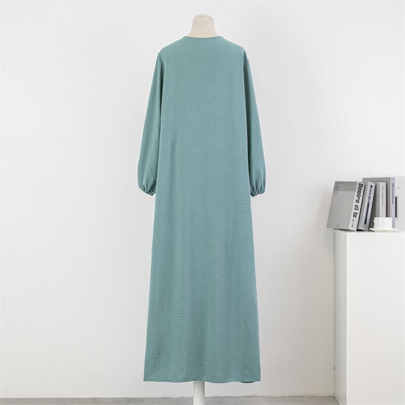 HS0470 Crepe Loose Plus Size Long Sleeve Solid Color Pullover Robe Pocket