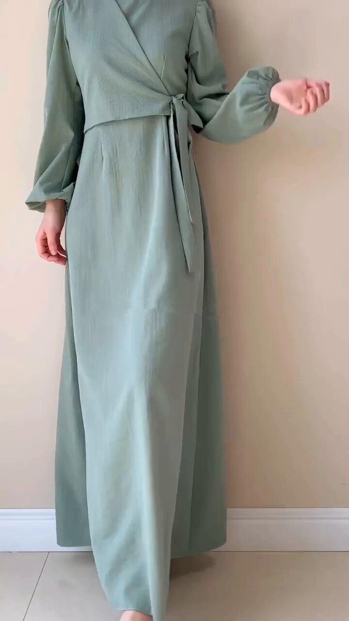 HASASERIES HS0759 Temperament Long Sleeve Fake Two-piece Lace-up Dress Long Skirt