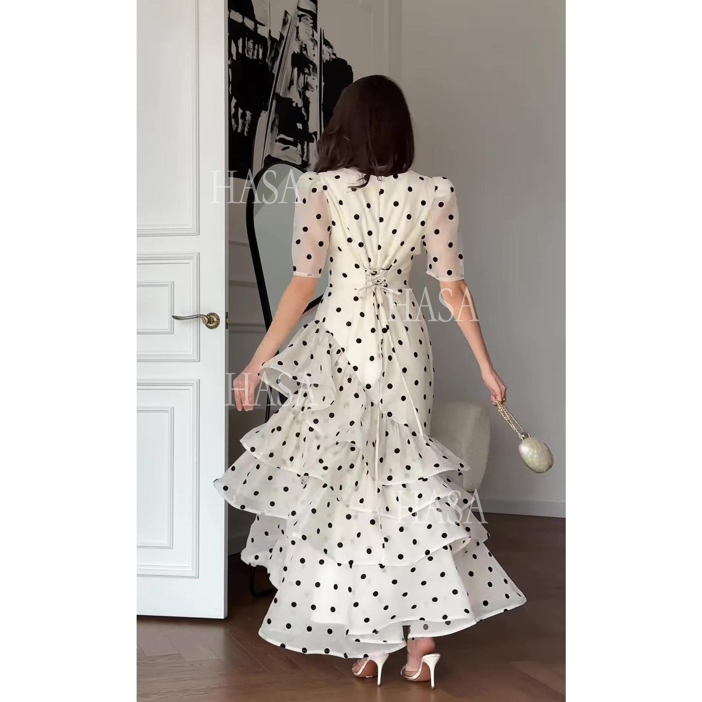 HS6749 Soft Girl Polka Dot Maxi Dress