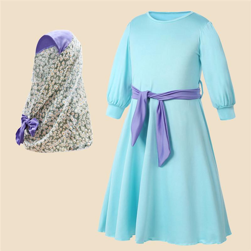 HASASERIES HS1196 2pcs Set Child Abaya with Flower Hijab