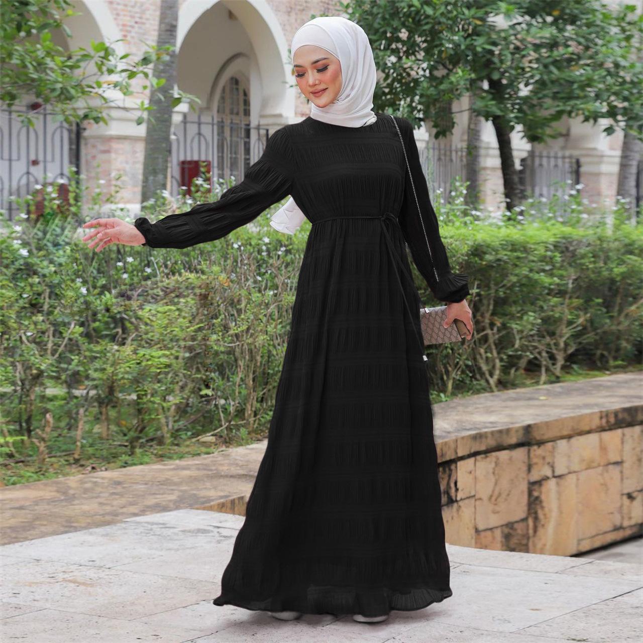 HASASERIES HS1049 Long Chiffon Pleated Dress