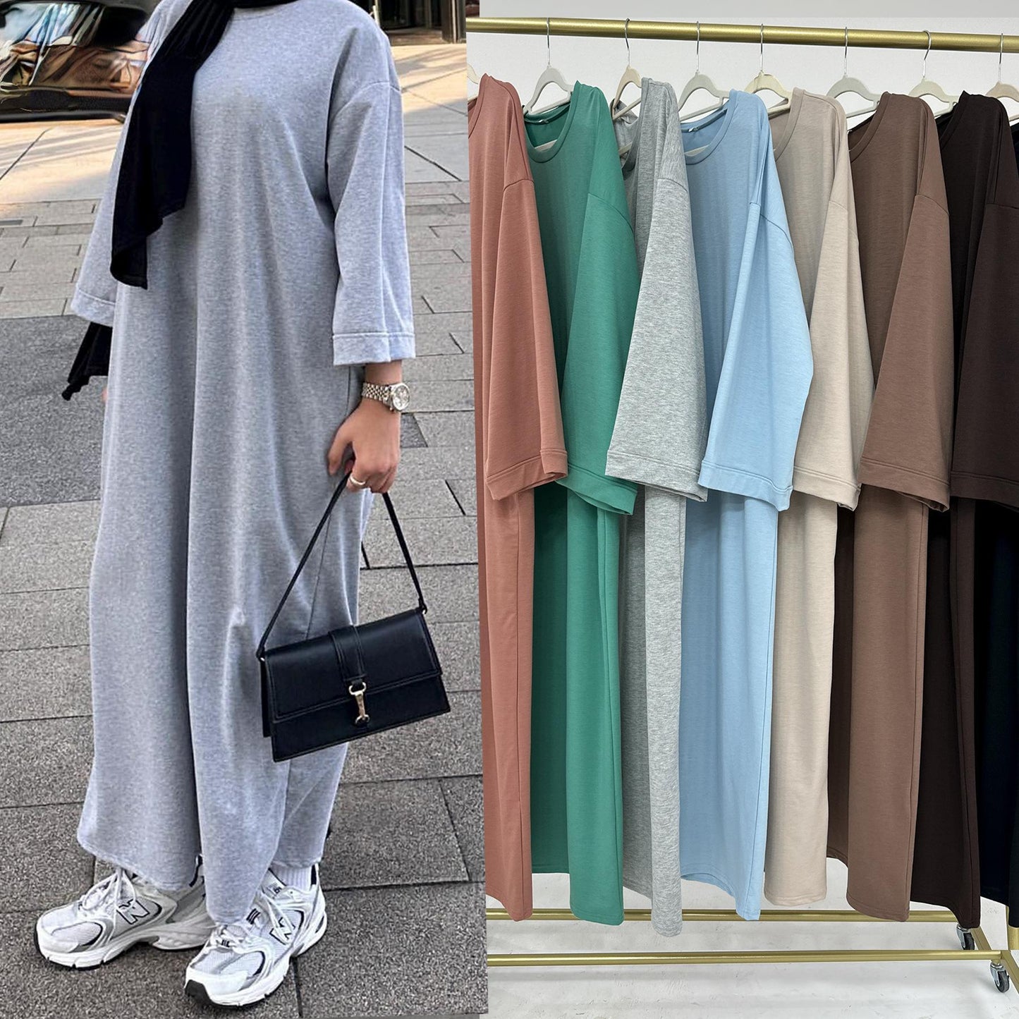 HASASERIES HS1089 Solid Color Hoodie Dress