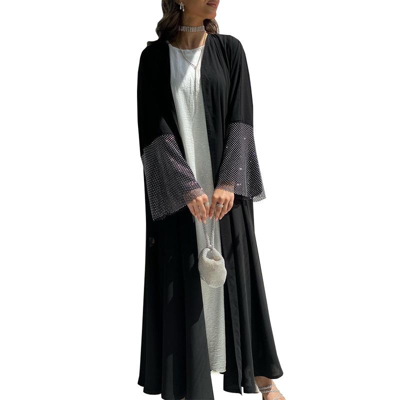 HASASERIES HS0930 Abaya Muslim Elastic Diamond Mesh Robe