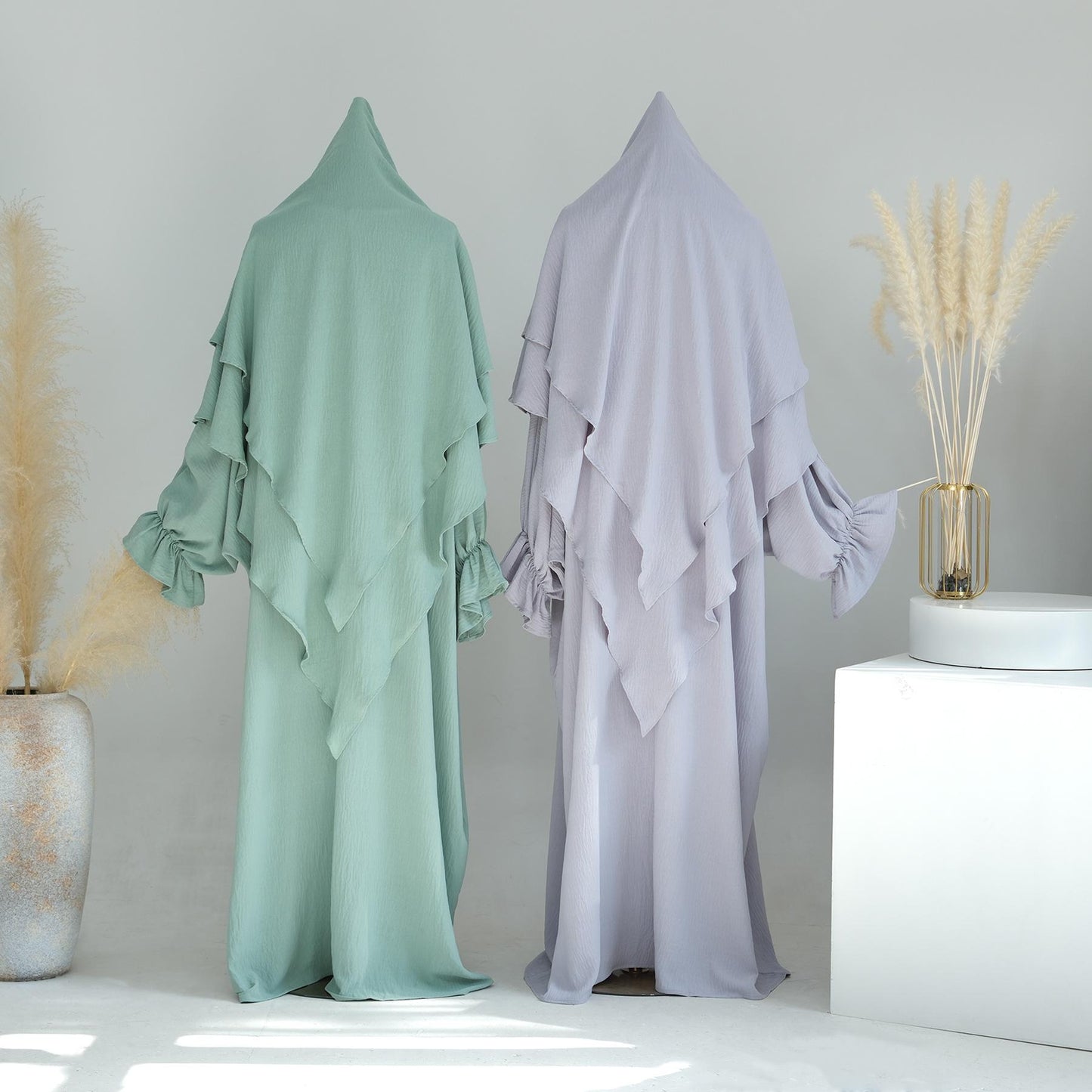 HASASERIES HS1044 2pcs Set Abaya with Two Layer Khimar