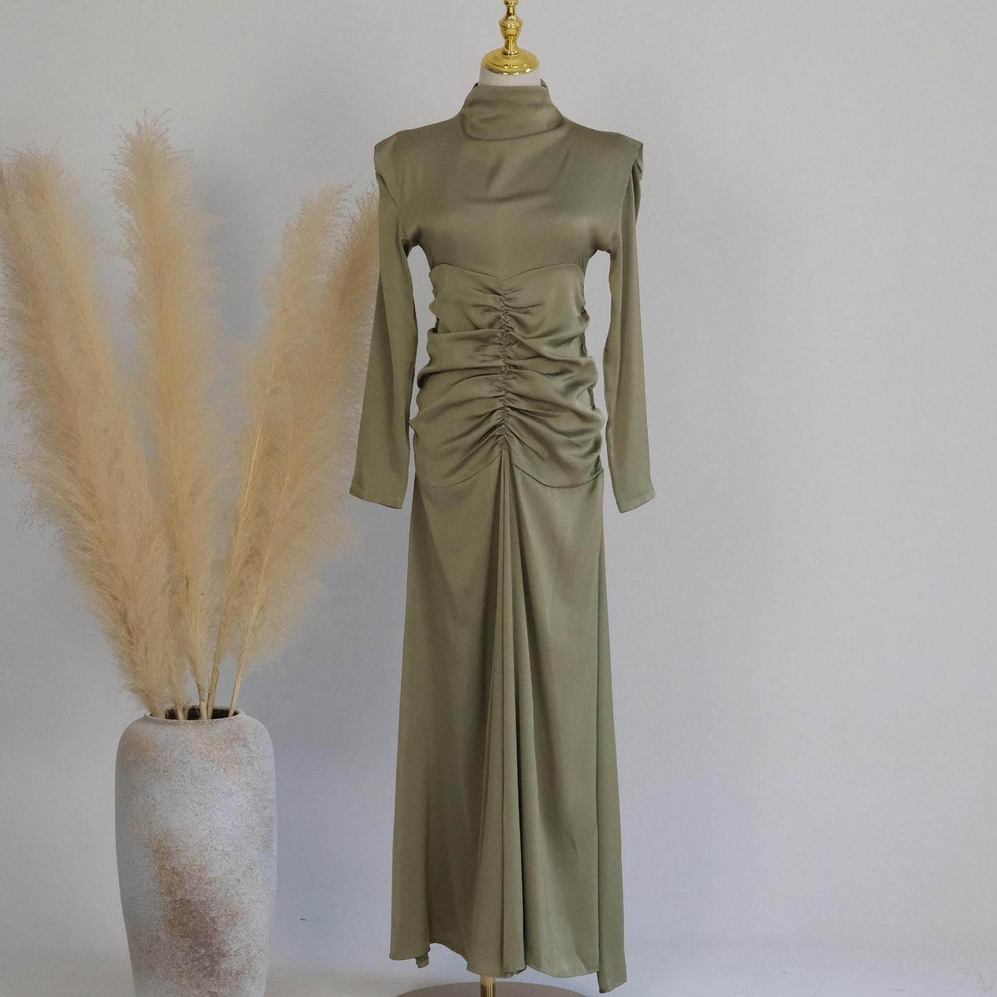 Robe de chambre amincissante à col montant de couleur unie HASASERIES HS1020