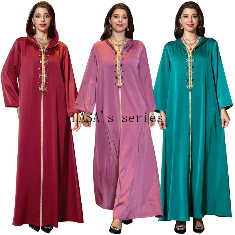 HASA's Series HS1231 Jeweled Ribbon Satin Home Dress Abaya