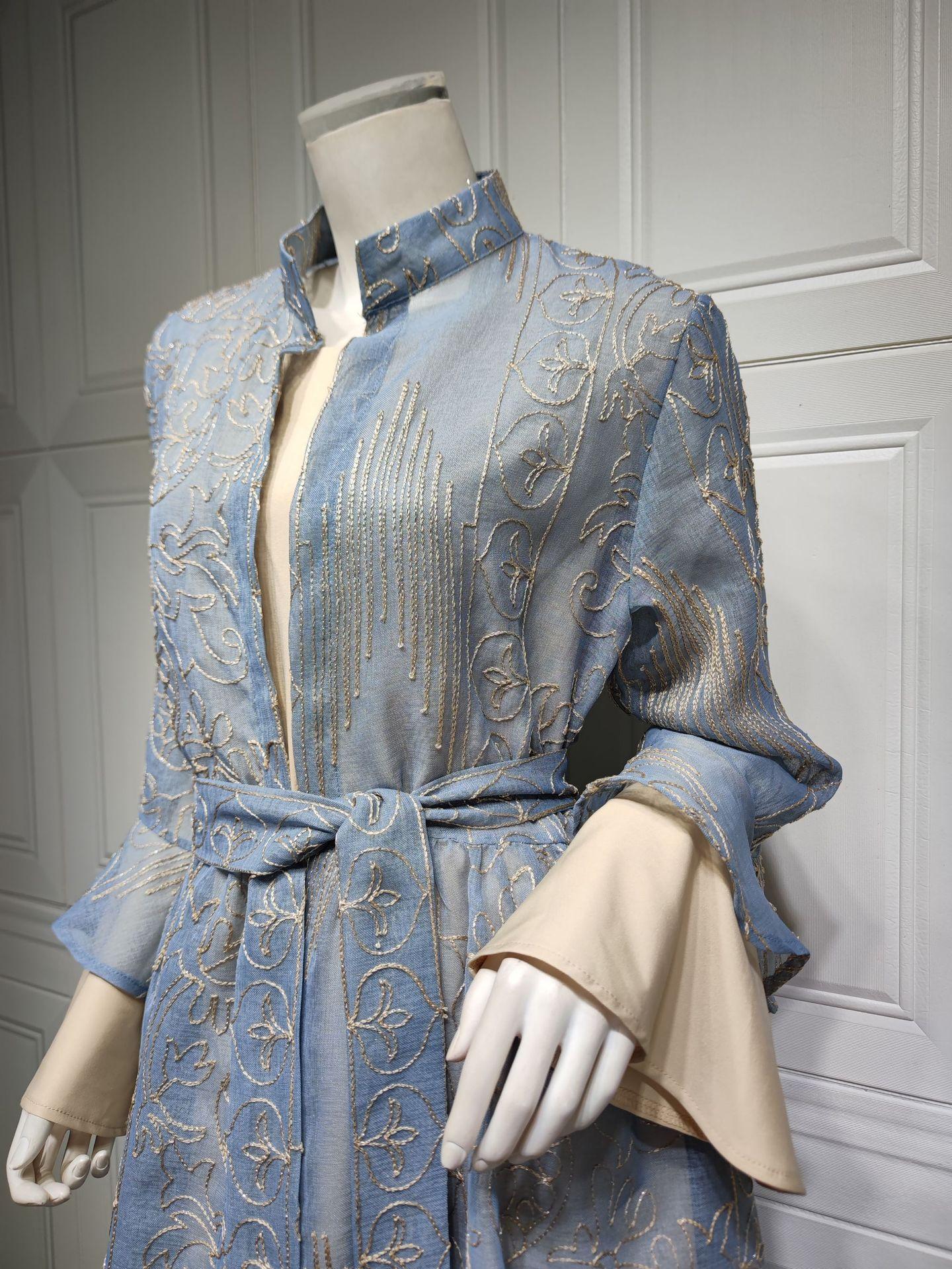 HS0445 2 pièces costume moyen-orient robe de soirée transfrontalière dame musulmane manches en feuille de lotus nouvelle robe abaya robe