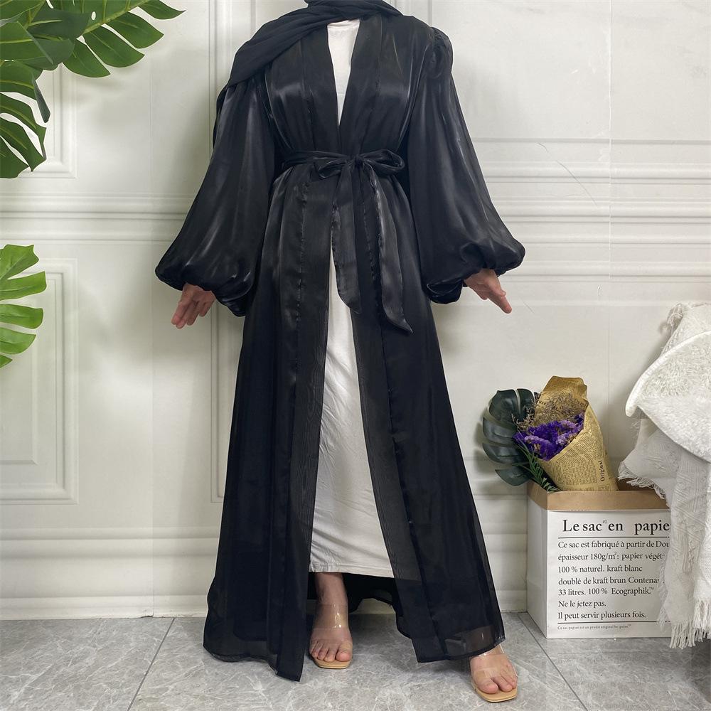 HASASERIES HS0929 Shiny Silk Balloon Sleeves Lined Cardigan