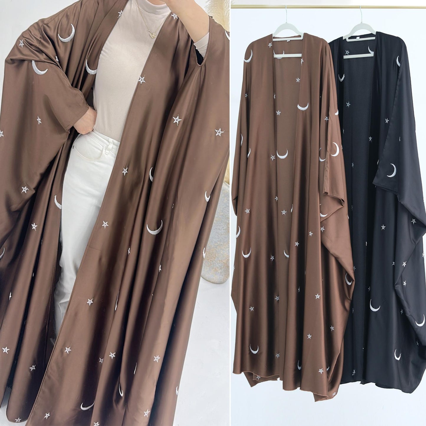 HASASERIES HS1171 Moon Embroidered Robe Kaftan Abaya