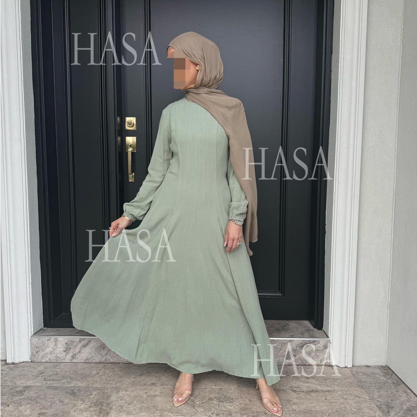HASA HS5868 Solid Color Swing Comfortable Dress Robe Waist Cinching