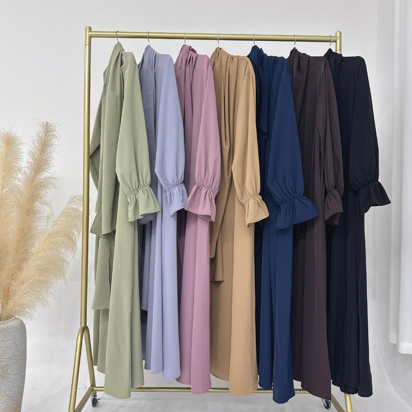 HASASERIES HS1173 Solid Color Hooded Abaya with Side Pocket