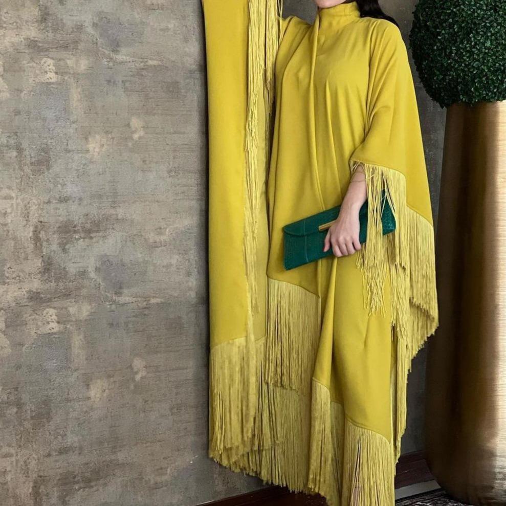 HS0467 Ladies Dolman Sleeve Tassel Kaftan High Fashion Dress modest party dress