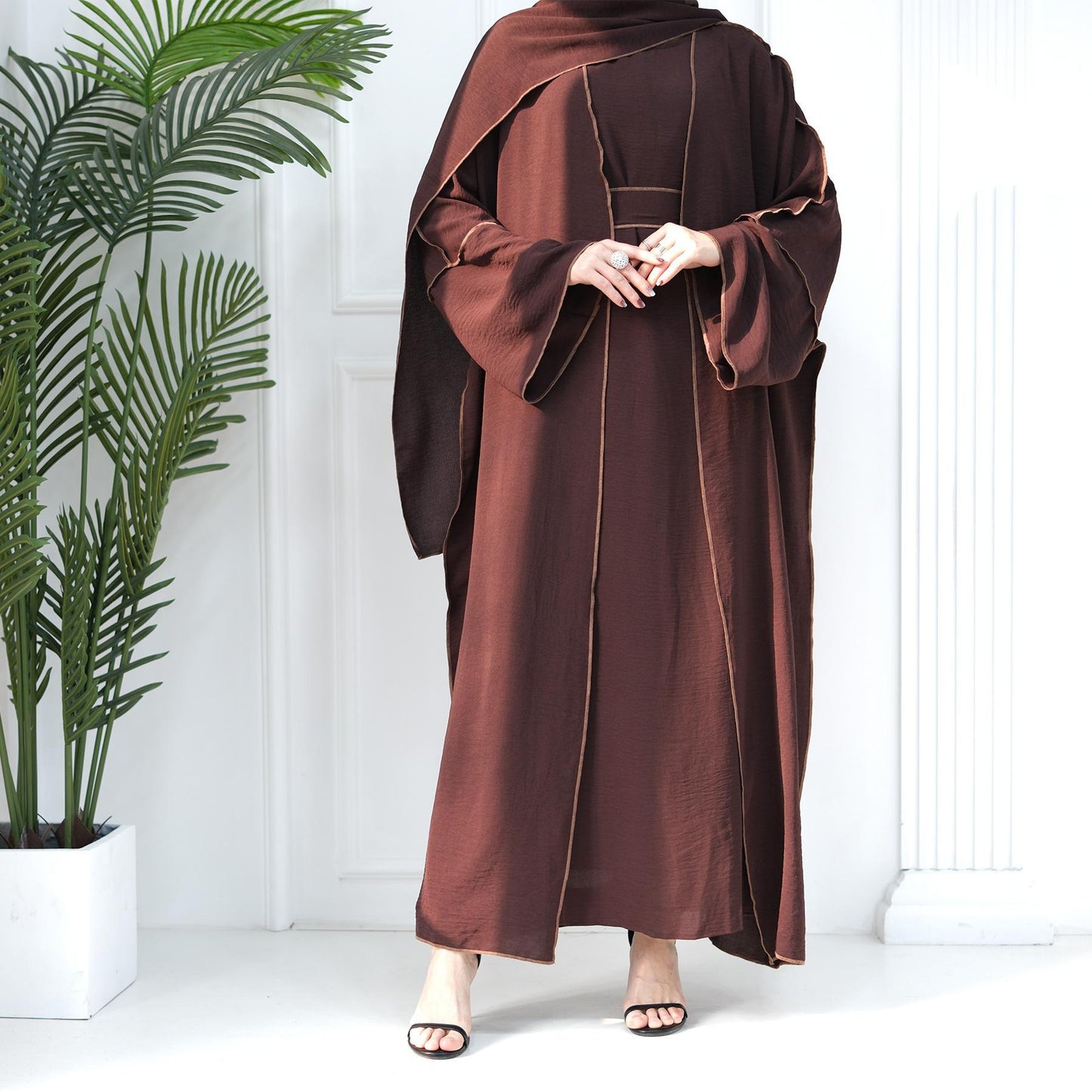 HASASERIES HS1095 3pcs Set Cardigan+without Sleeves Inner Dress+Hijab