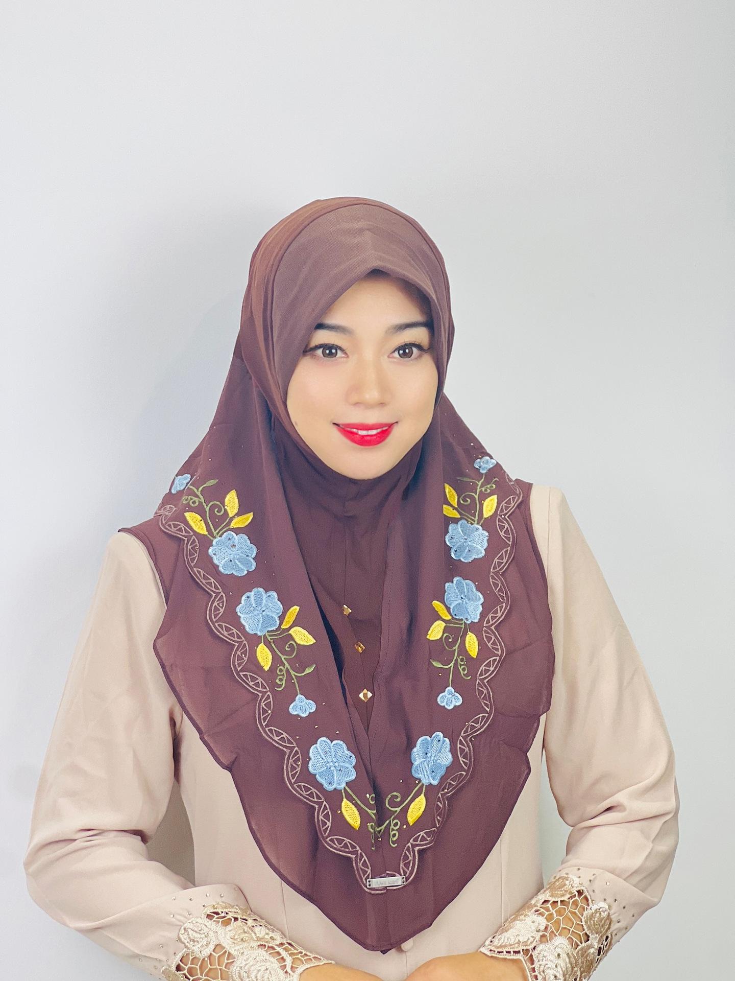 HASASERIES HS1105 Double Layered Floral Embroidered Lace Headscarf for Women