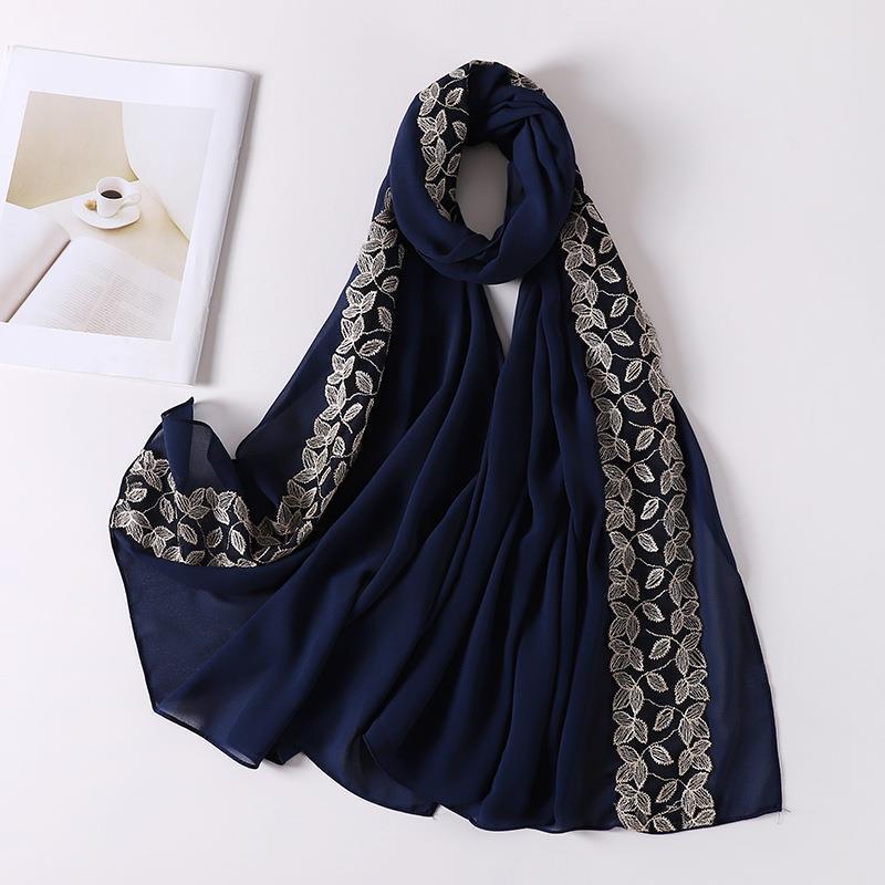 HASASERIES HS1130 Foulard en mousseline de soie et dentelle perlée