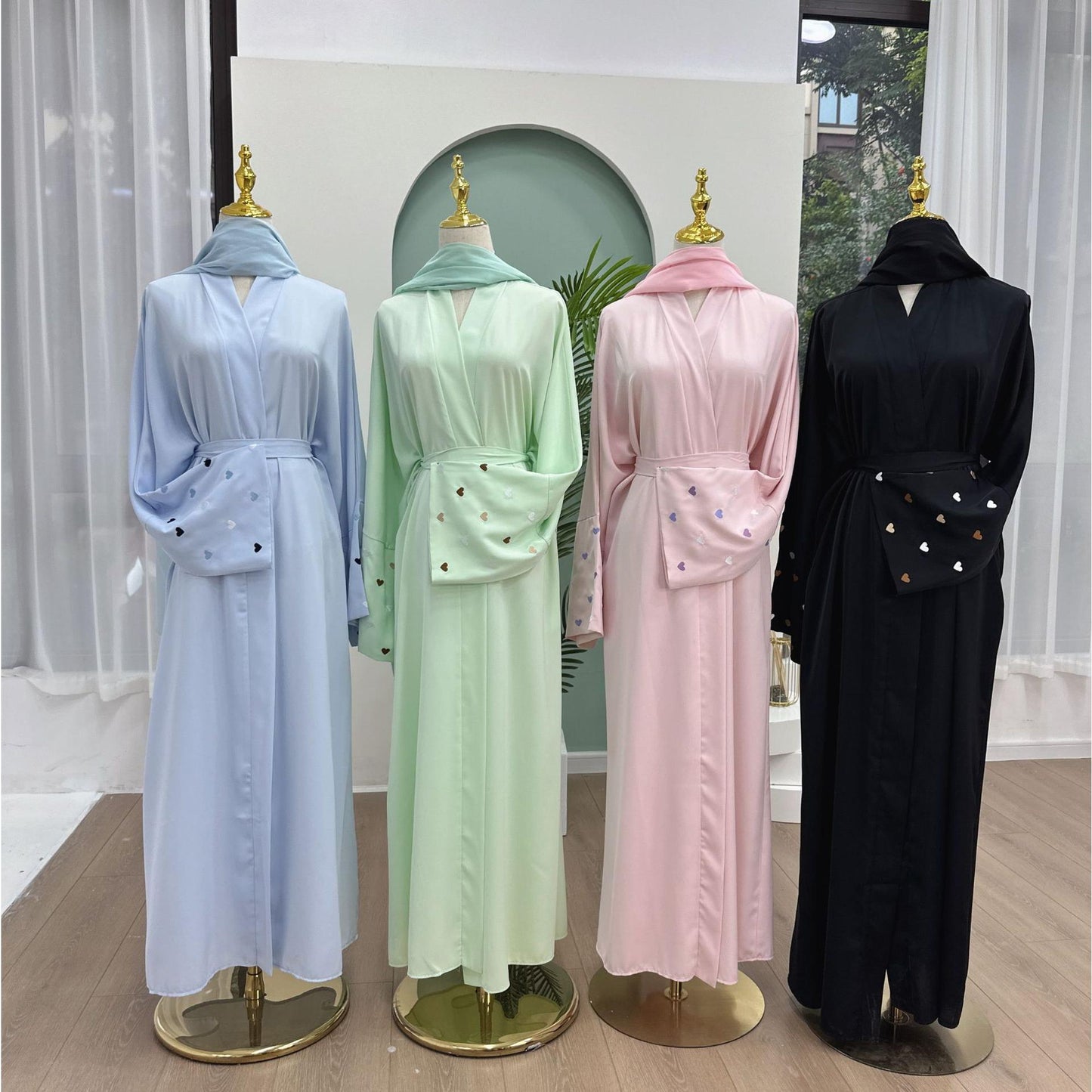 HS1502 Macaroon Color Summer Thin Sleeve Heart Embroidered Robe Cardigan