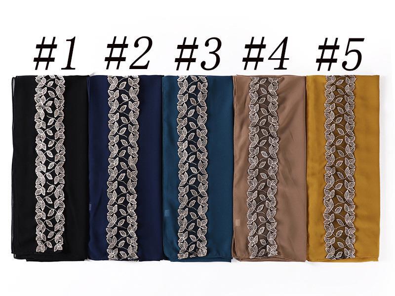 HASASERIES HS1130 Foulard en mousseline de soie et dentelle perlée