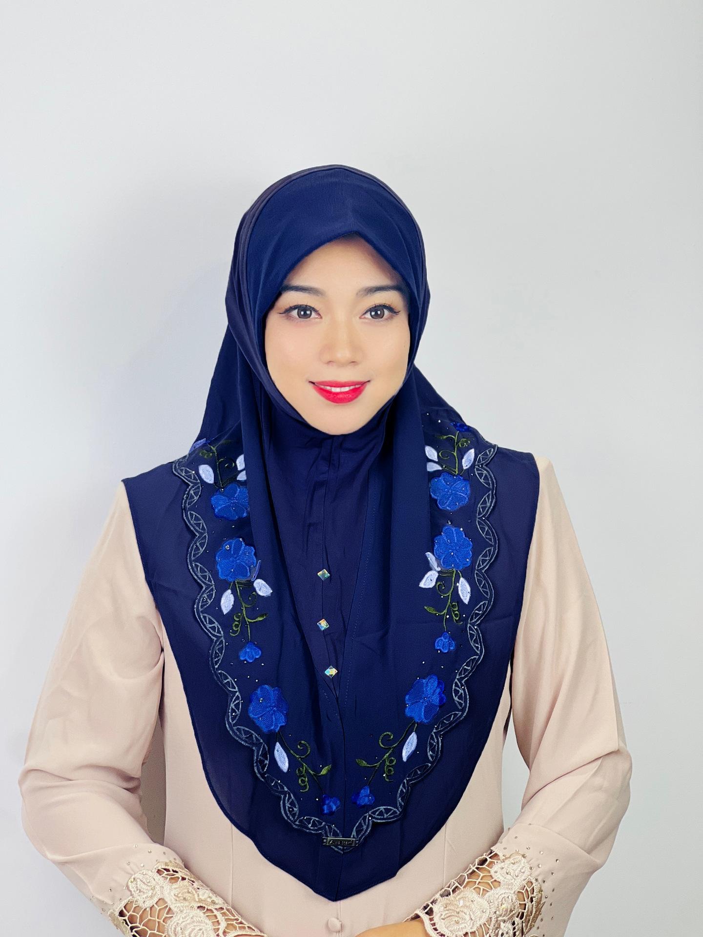 HASASERIES HS1105 Double Layered Floral Embroidered Lace Headscarf for Women