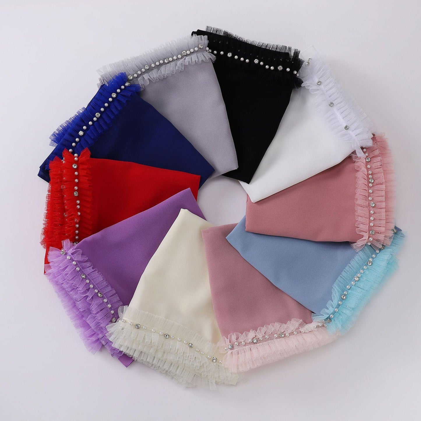 HASASERIES HS1118 Foulard en mousseline de soie et dentelle perlée
