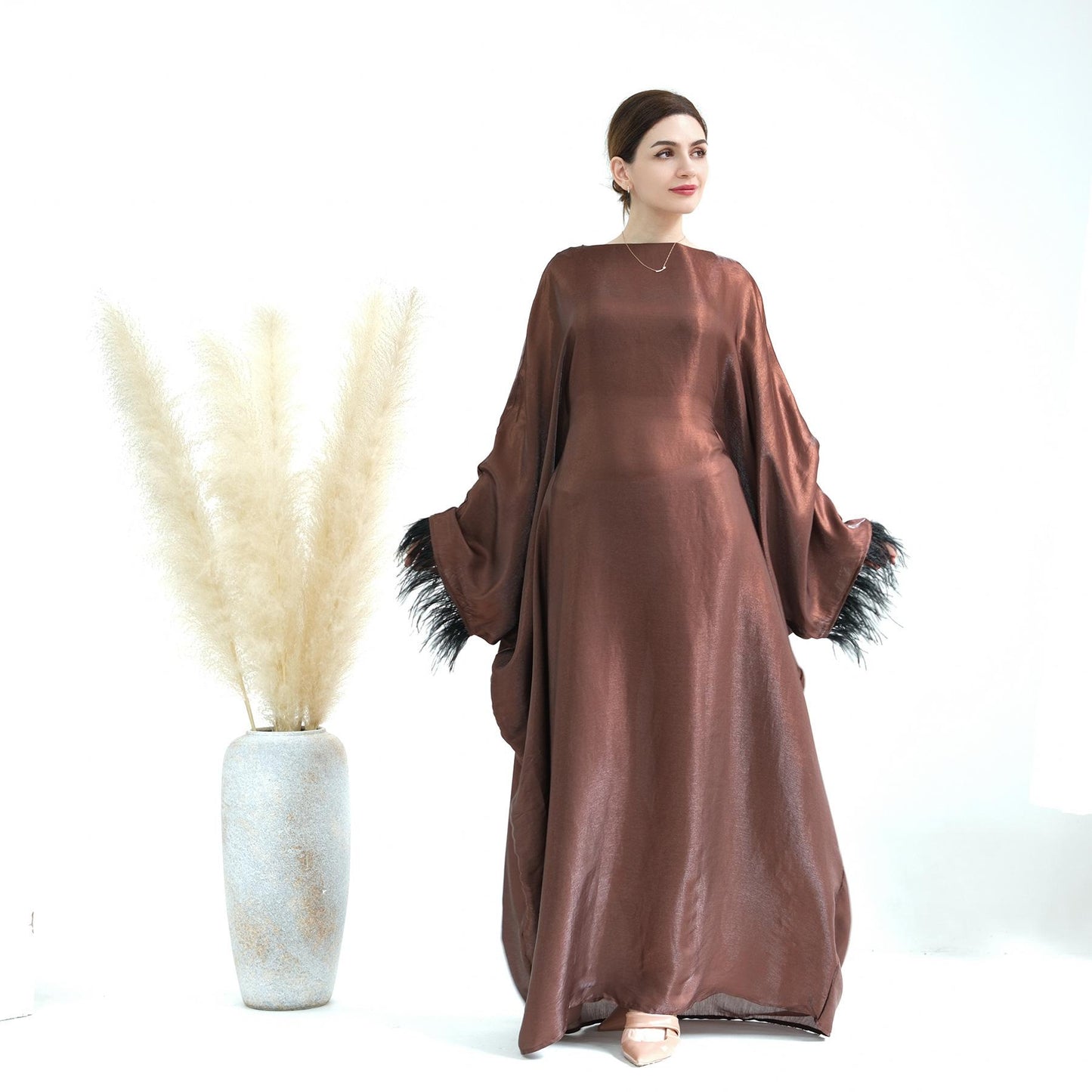 HASASERIES HS0706 Fur Sleeve Dress Gown