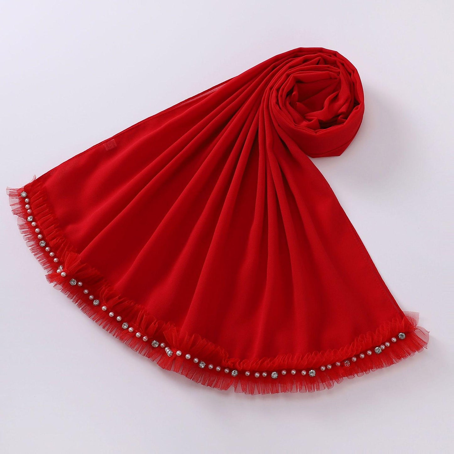 HASASERIES HS1118 Foulard en mousseline de soie et dentelle perlée