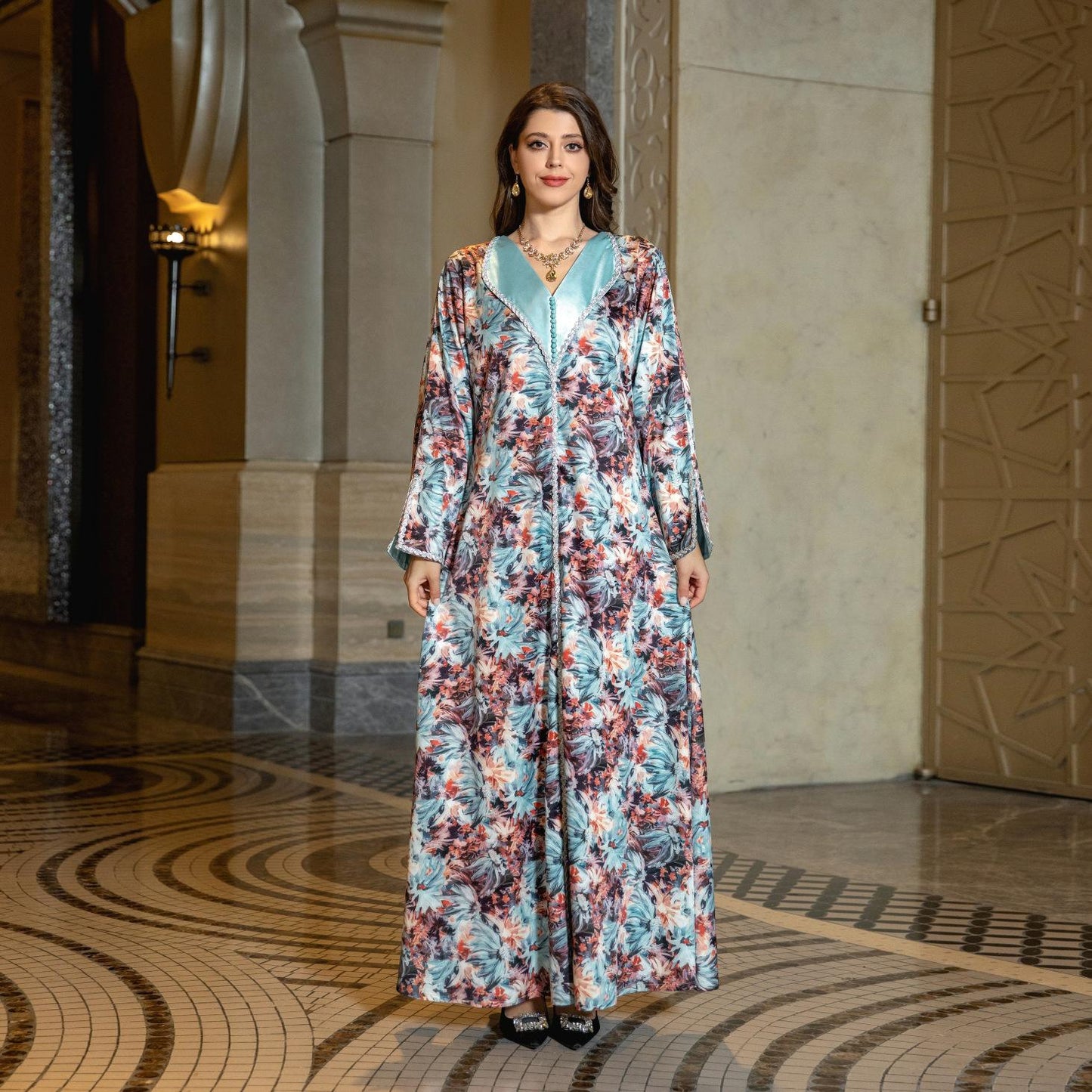 HASASERIES HS1070 Fashionable Printed Diamond Set Robe