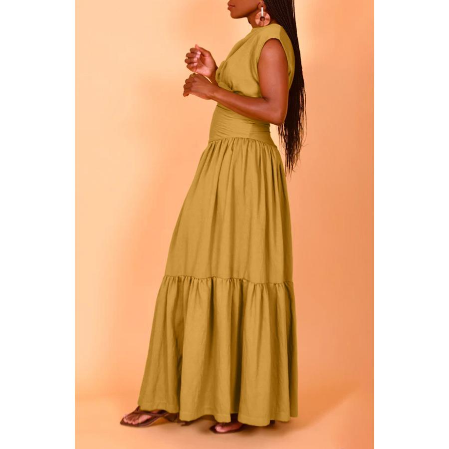 HS1641 Women's Sleeveless Pleated Loose Fit Maxi Dress