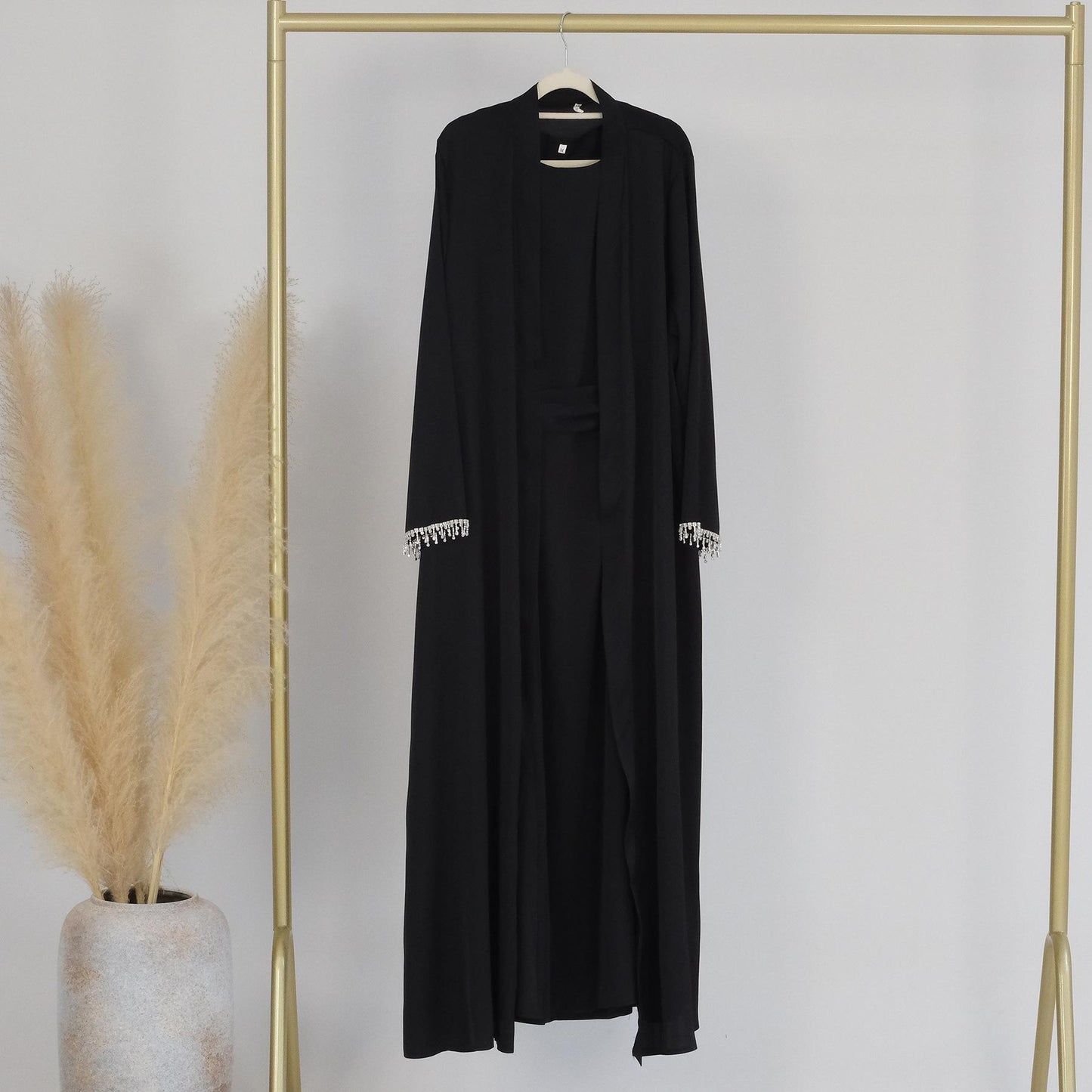 HASASERIES HS1047 1pcs Solid Color Beaded Cardigan Robe