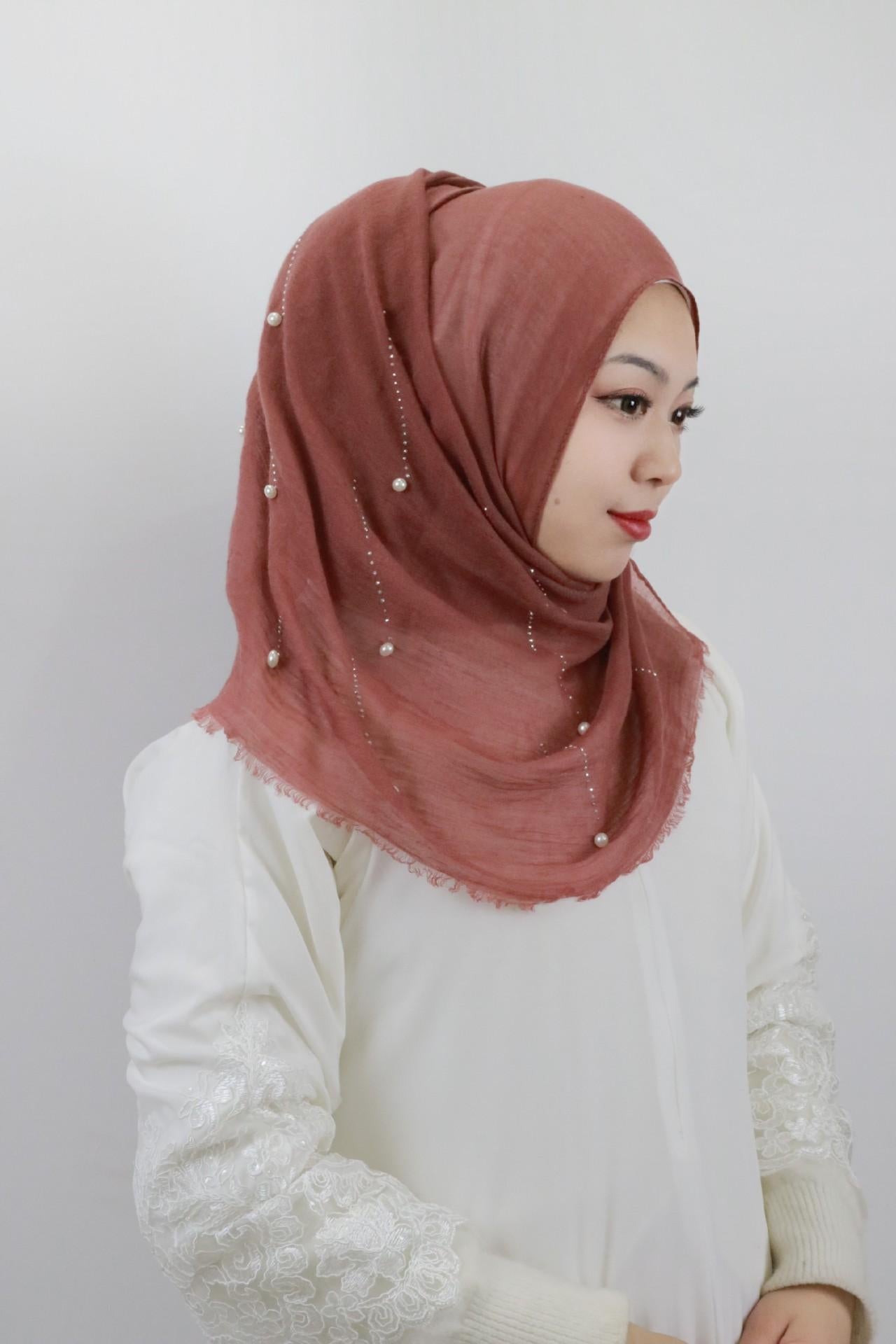 HASASERIES HS1106 Solid Color Scarf Long Beaded Shawl Headband