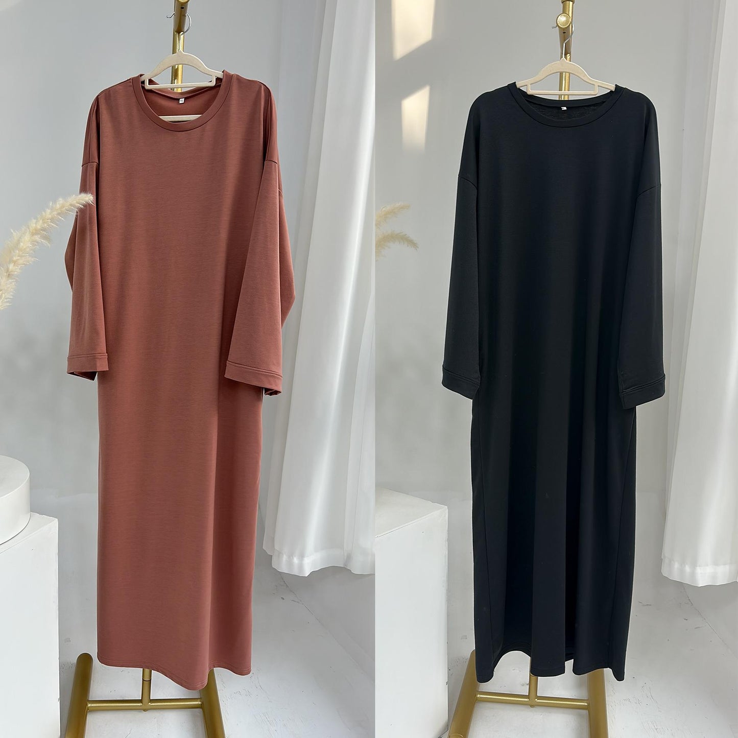 HASASERIES HS1089 Solid Color Hoodie Dress