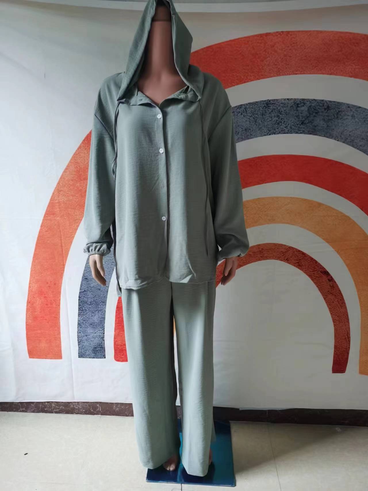 HASASERIES HS0542 Casual Long Sleeved Hooded Shirt Jacket+straight Leg Pants 2pcs Set