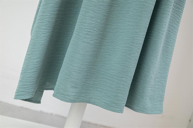 HS0470 Crepe Loose Plus Size Long Sleeve Solid Color Pullover Robe Pocket