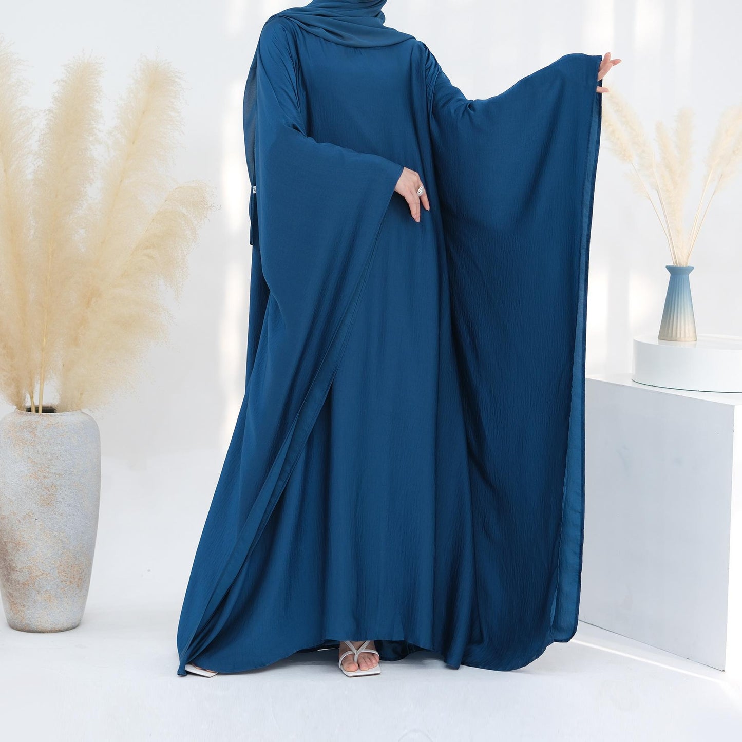 HASASERIES HS1174 Waist Raging Bat Sleeves Dress Crepe Kaftan