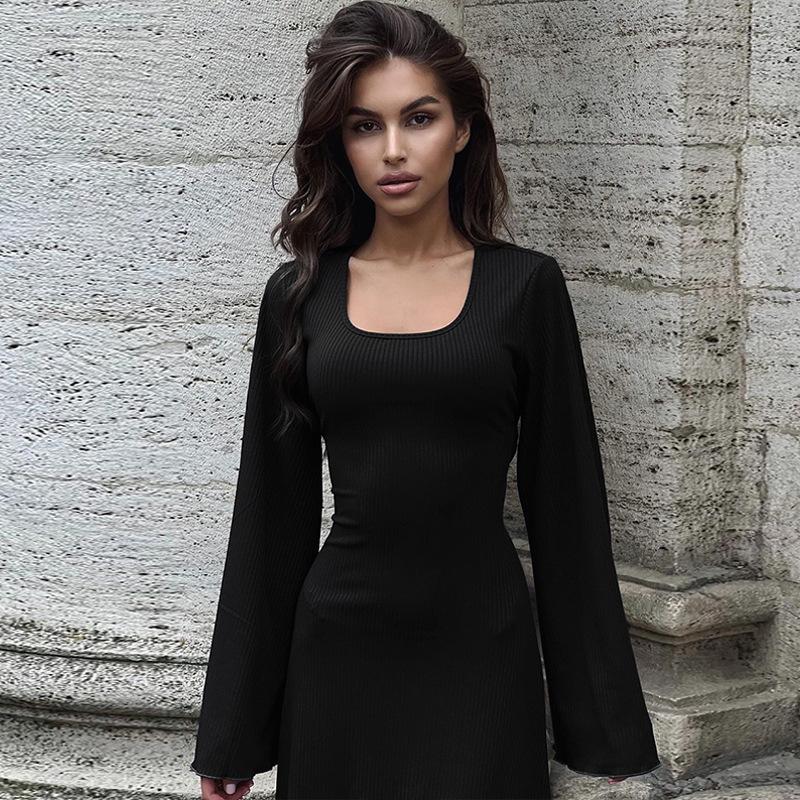 HASASERIES HS0676 Flared Long Sleeved High Waist Maxi Skirt with Lace-up Back