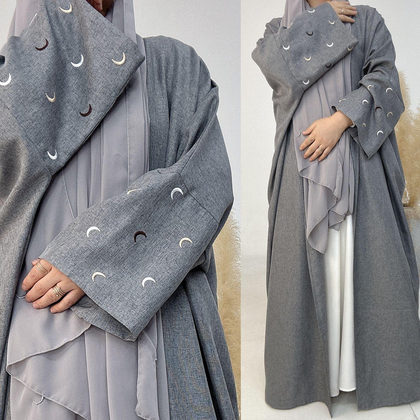 HASASERIES HS0934 Cardigan élégant brodé Abaya avec hijab