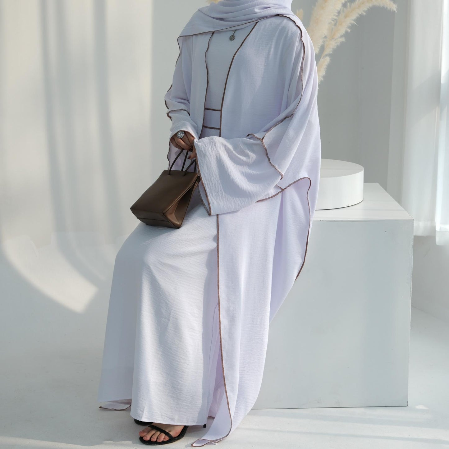 HASASERIES HS1095 3pcs Set Cardigan+without Sleeves Inner Dress+Hijab