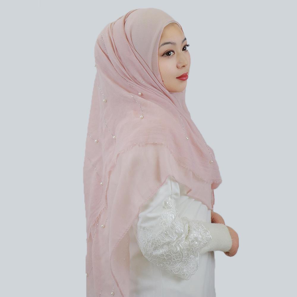 HASASERIES HS1106 Solid Color Scarf Long Beaded Shawl Headband