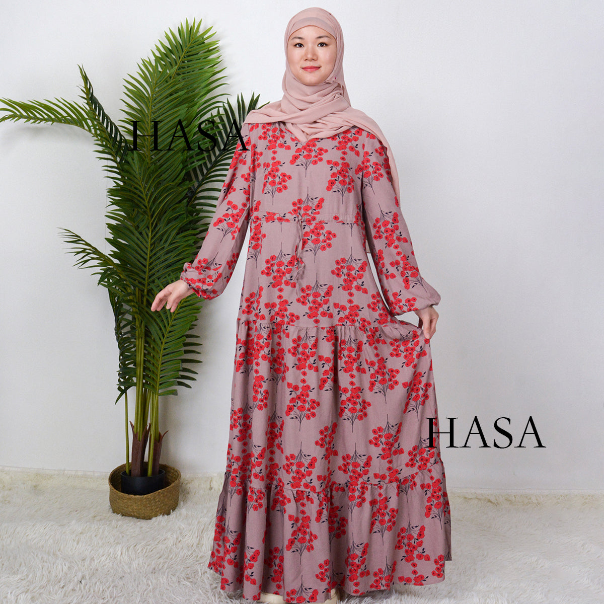 HS0819 Rayon long dress V-neck flower dress