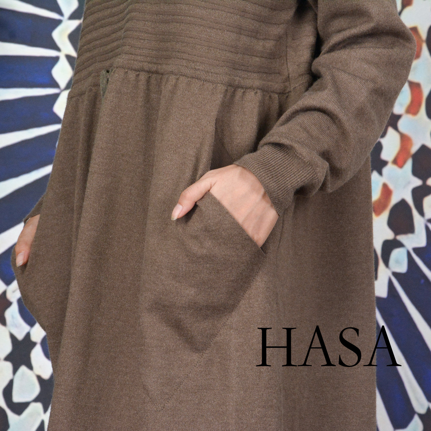 HS0119 knitted long dress with waist belt and pockets autumn and winter