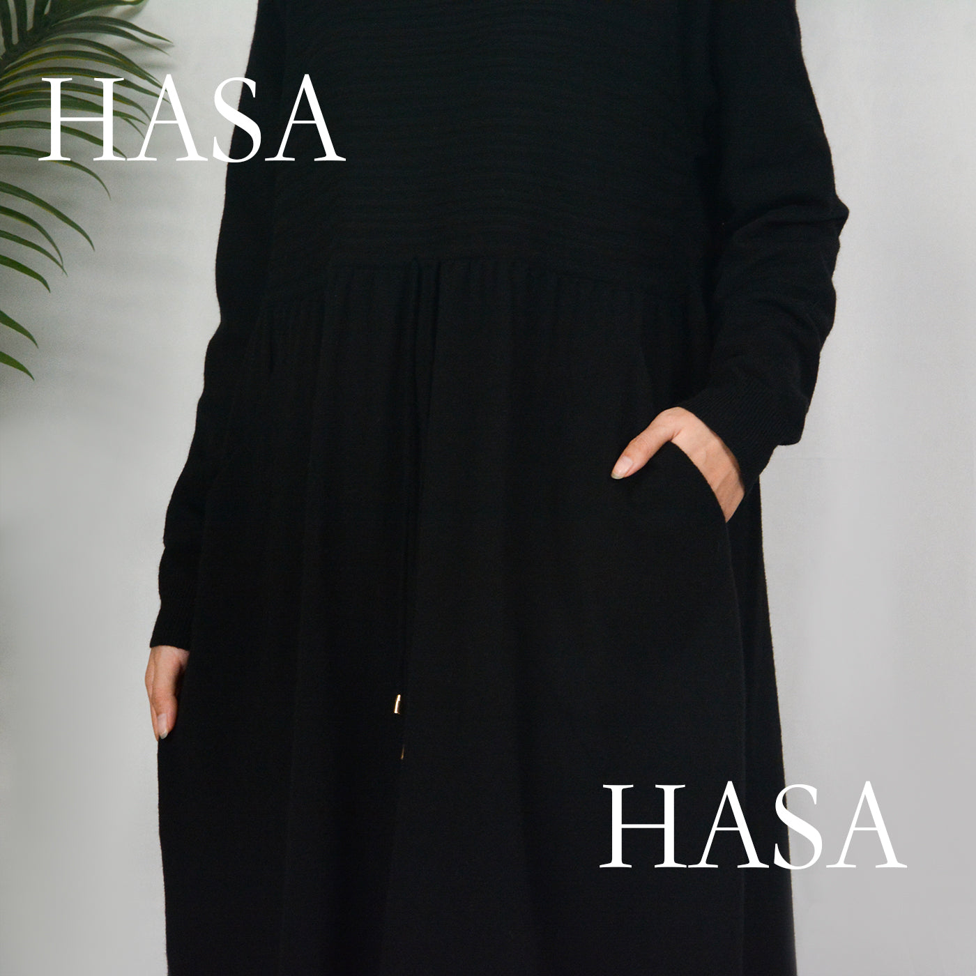 HS0119 knitted long dress with waist belt and pockets autumn and winter