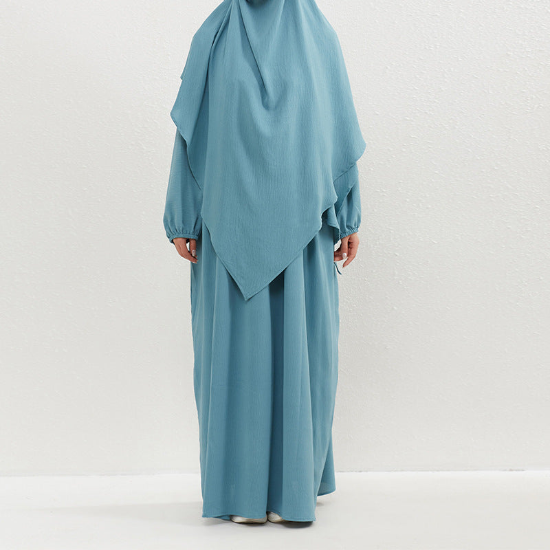 HASA HS0559 Crepe Abaya with Pockets + Layered Khimar Set
