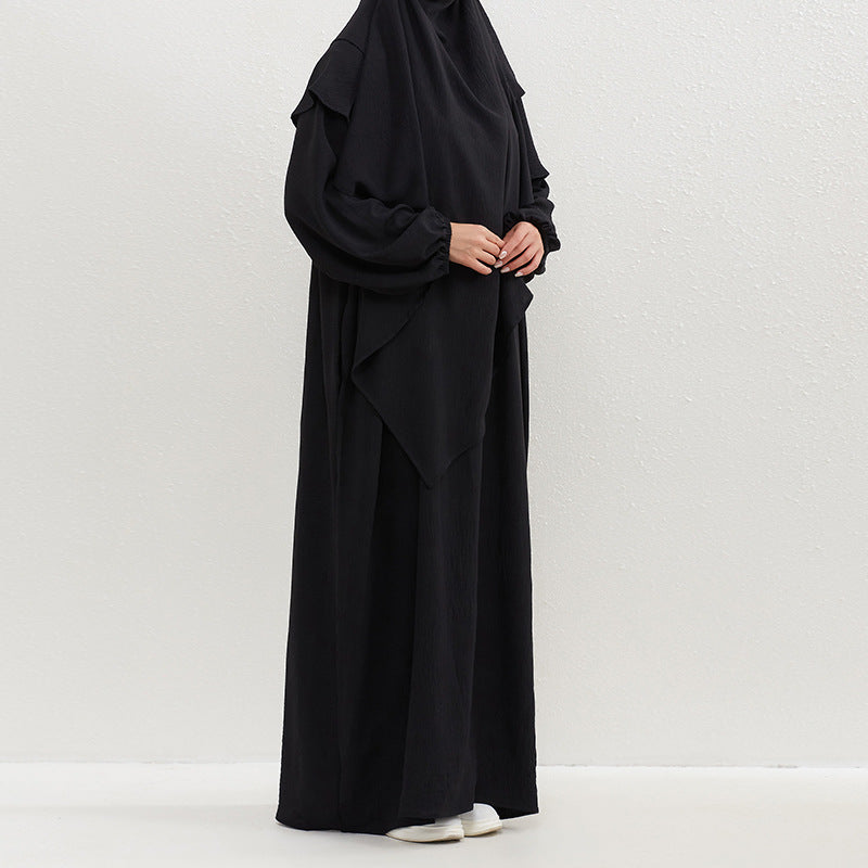 HASA HS0559 Crepe Abaya with Pockets + Layered Khimar Set