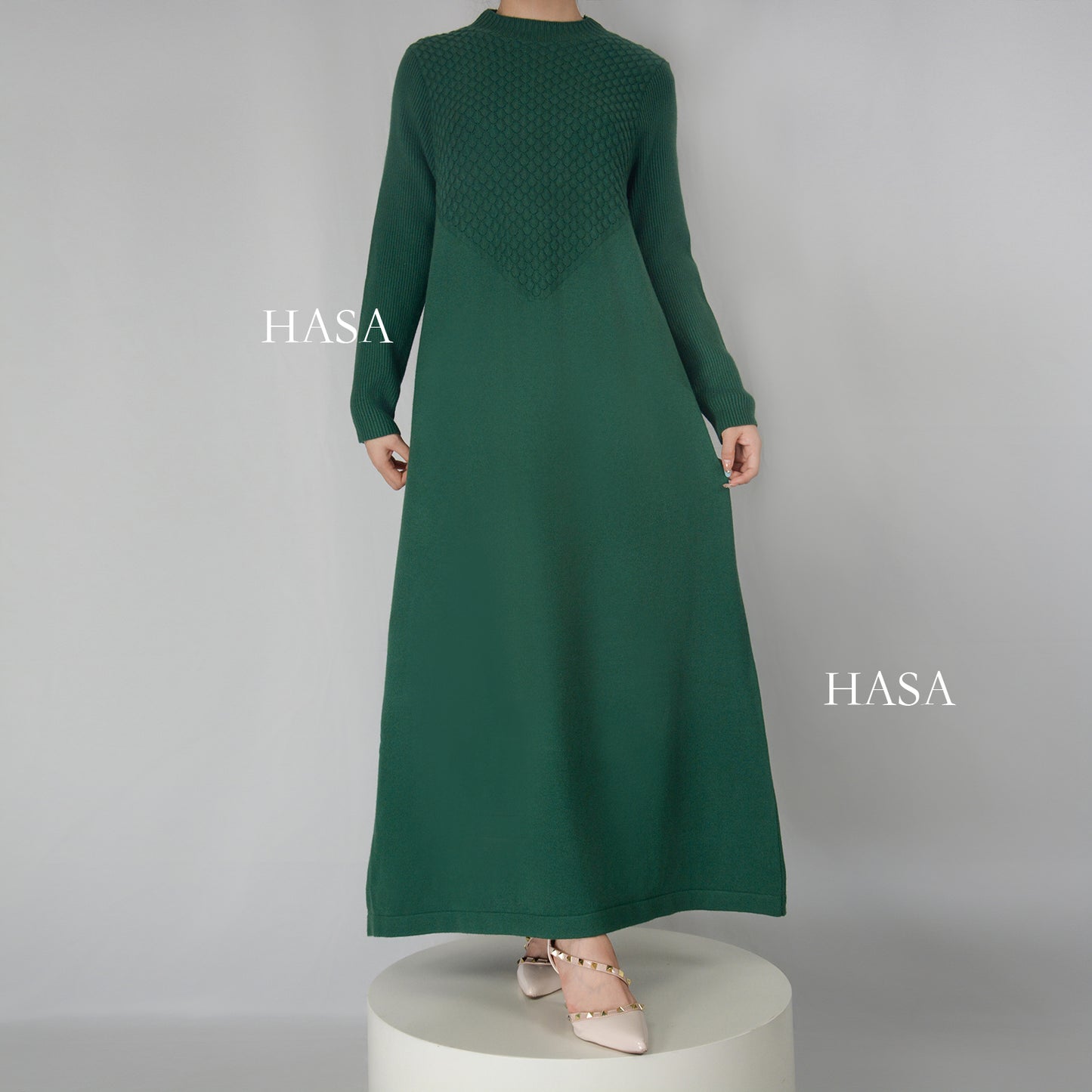 HS0271 Muslim Winter Premium Thick Anti Cold Plush Long Knitted Dress Abaya