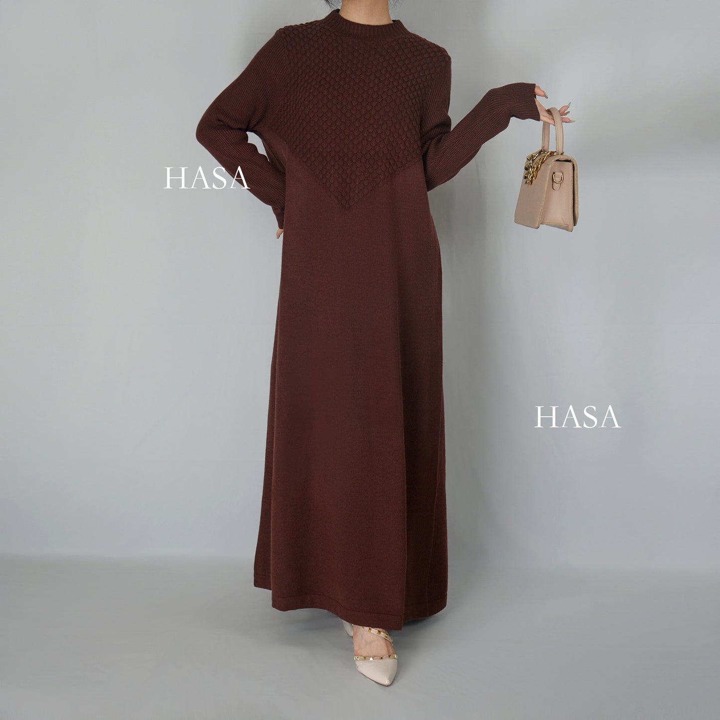 HS0271 Muslim Winter Premium Thick Anti Cold Plush Long Knitted Dress Abaya