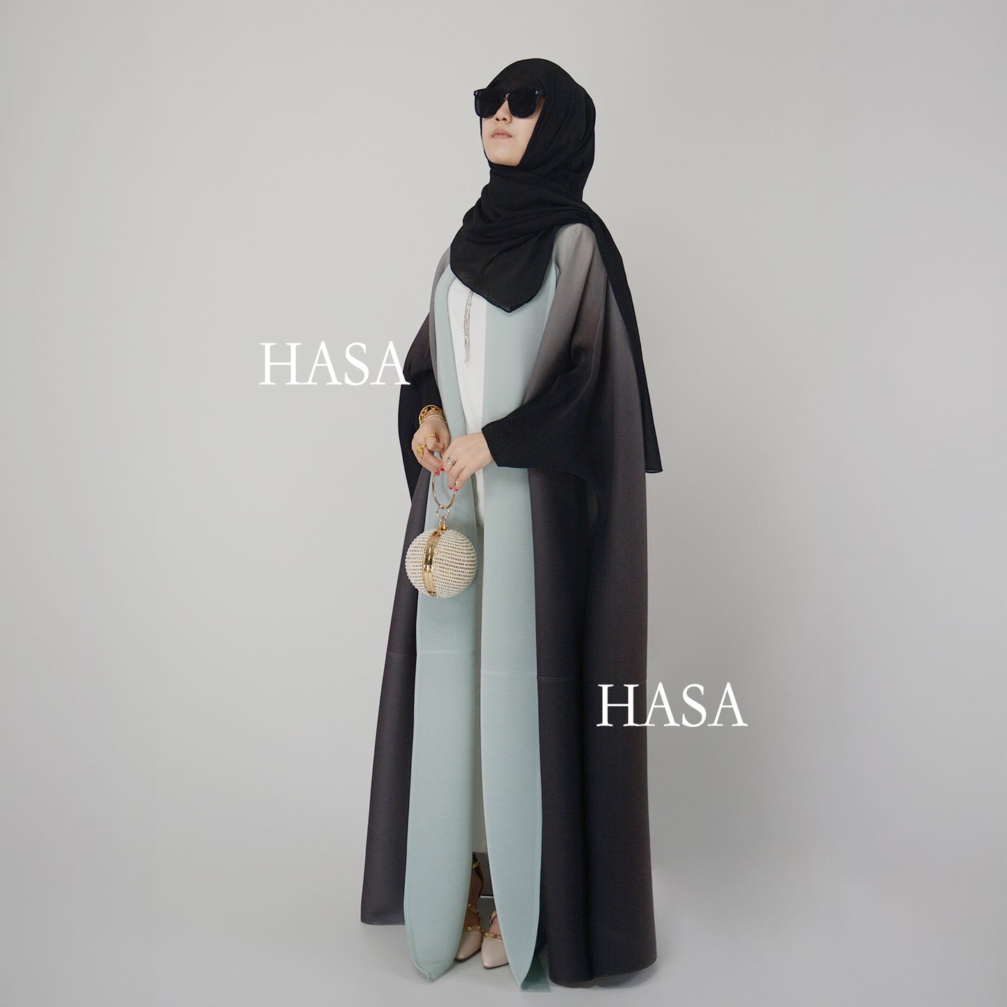 HASA HS1245 عباية أومبريه فضفاضة مع تفاصيل مرقعة مطوية