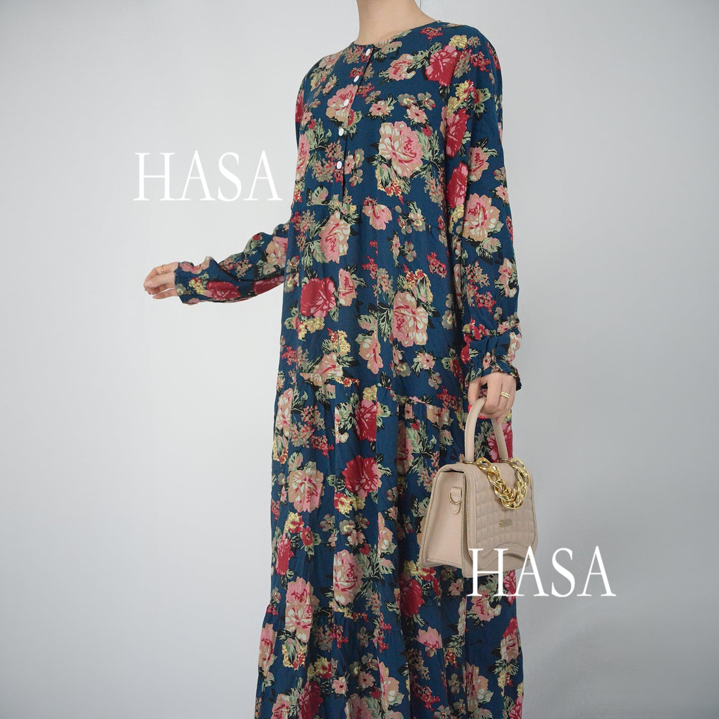 Robe d'été en rayonne avec boutons sur le devant, série HASA HS0620