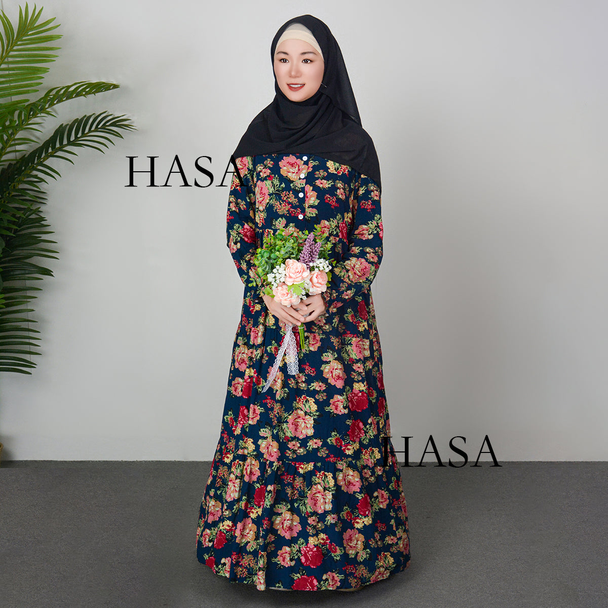 Robe d'été en rayonne avec boutons sur le devant, série HASA HS0620